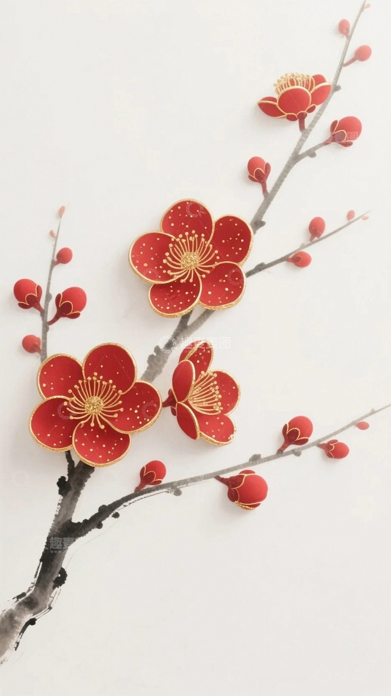 高清大图下载【趣麦麦图】国风红梅迎新岁8