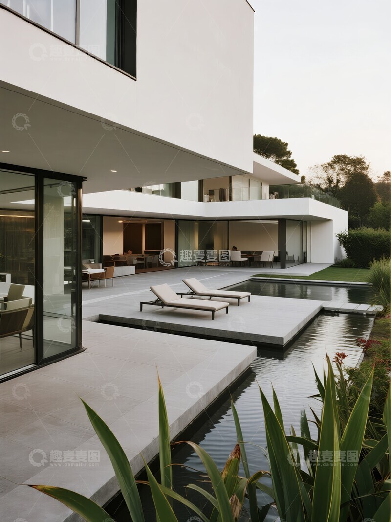 高清大图下载【趣麦麦图】现代别墅露台与泳池景观