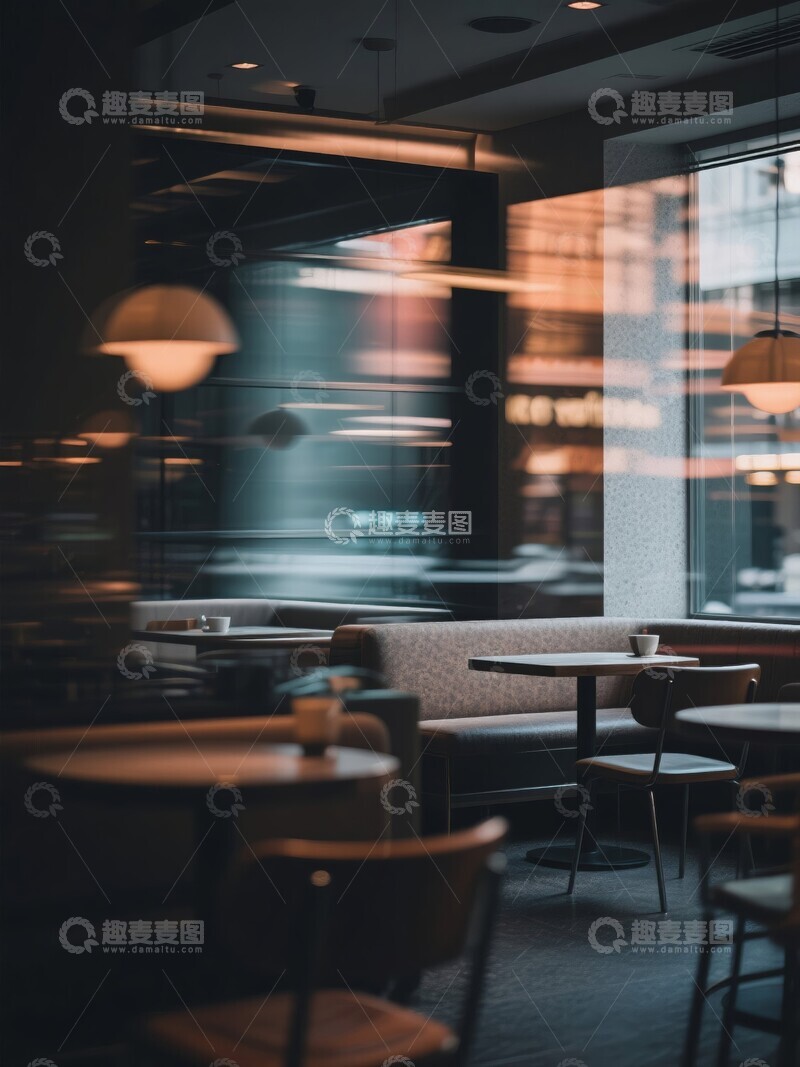 高清大图下载【趣麦麦图】昏暗灯光下的咖啡馆内部