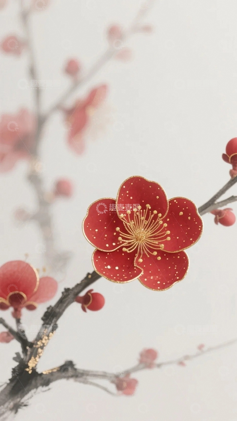 高清大图下载【趣麦麦图】国风红梅迎新岁9