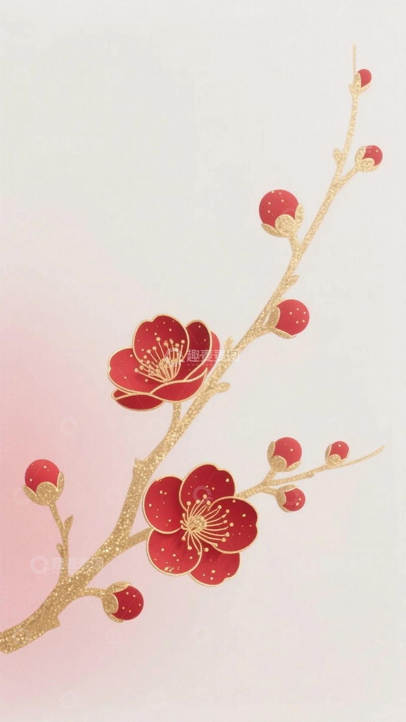 高清大图下载【趣麦麦图】国风红梅迎新岁12