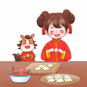 2025马年春节卡通马儿童包饺子