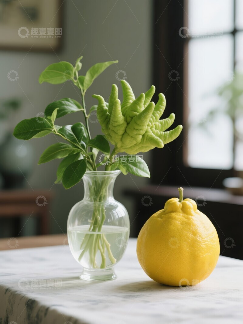 佛手柑枝条与柠檬家居摆设