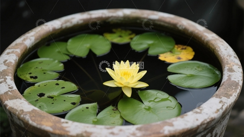 高清大图下载【趣麦麦图】水缸中的莲花3