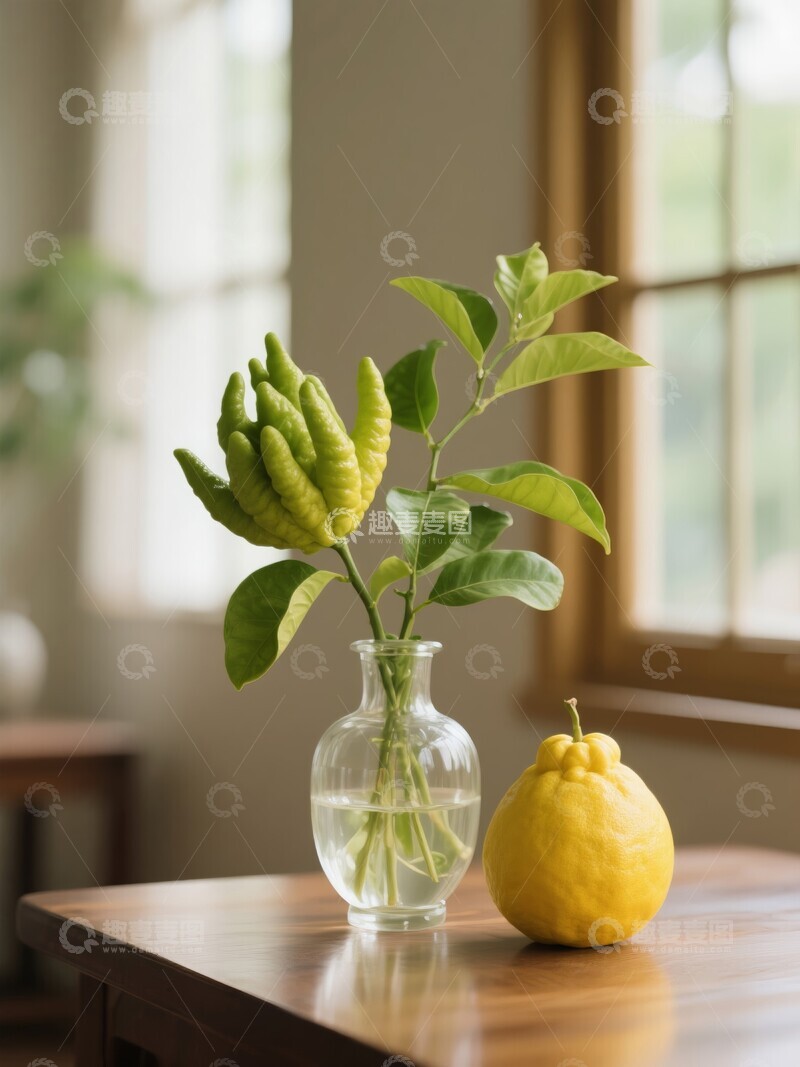 柠檬与佛手柑枝条静物摆设
