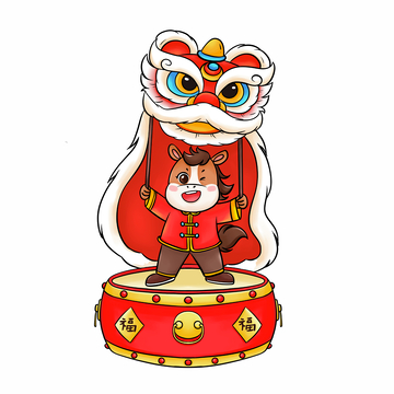 马年可爱卡通马舞狮插画