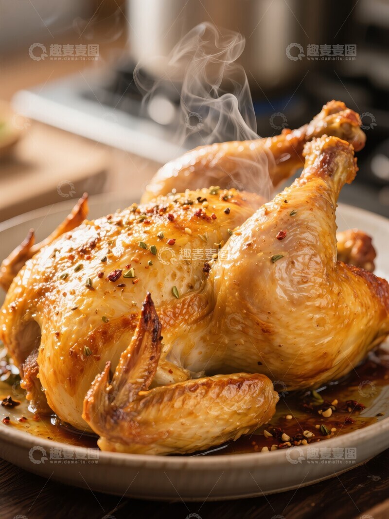 高清大图下载【趣麦麦图】烤鸡热气腾腾