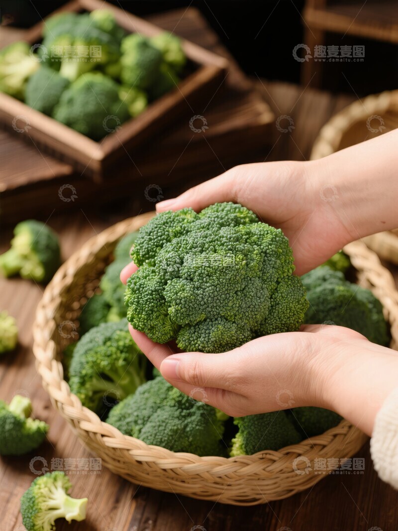 高清大图下载【趣麦麦图】手捧着新鲜西兰花食材