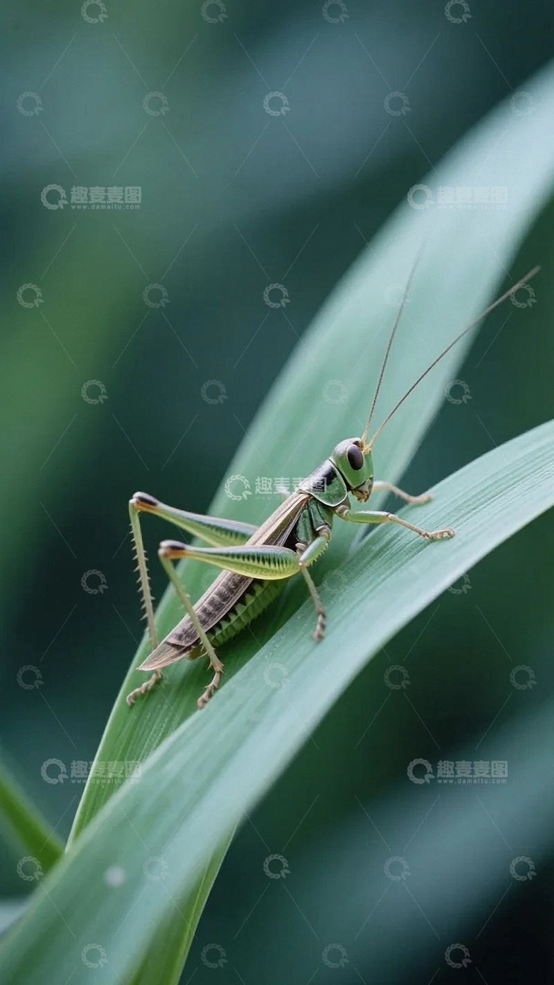 高清大图下载【趣麦麦图】青草上的蚂蚱4