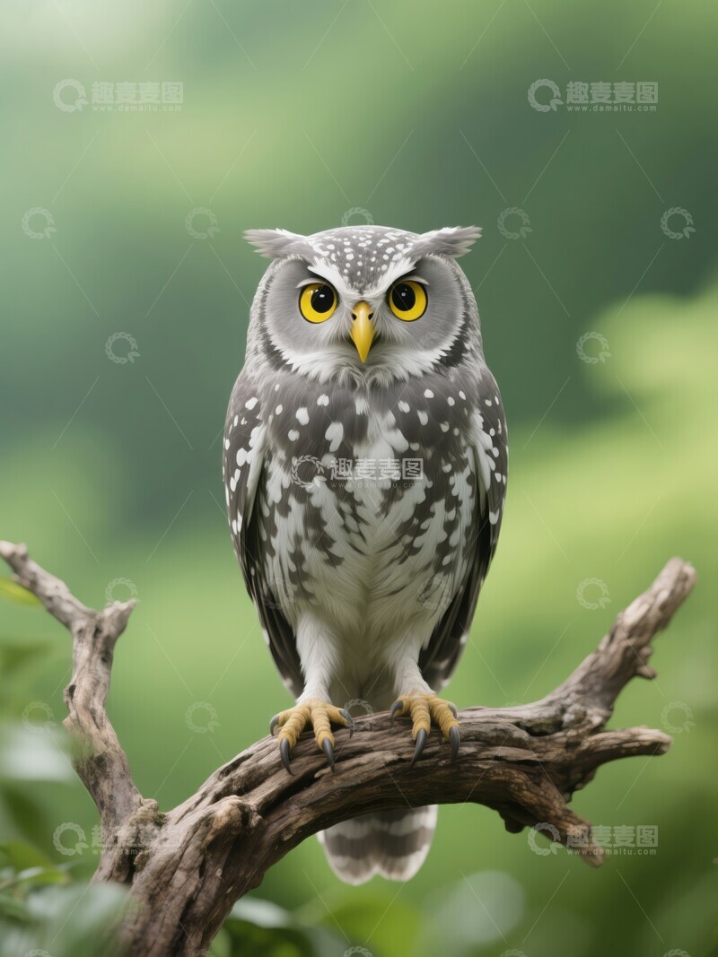 高清大图下载【趣麦麦图】林间栖息的猫头鹰