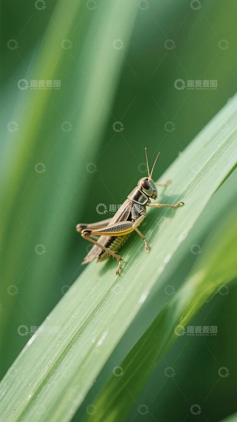 高清大图下载【趣麦麦图】青草上的蚂蚱1