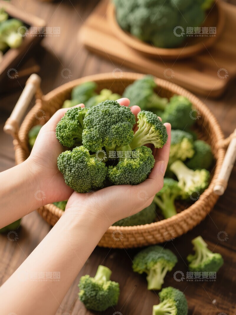 高清大图下载【趣麦麦图】双手捧着新鲜西兰花