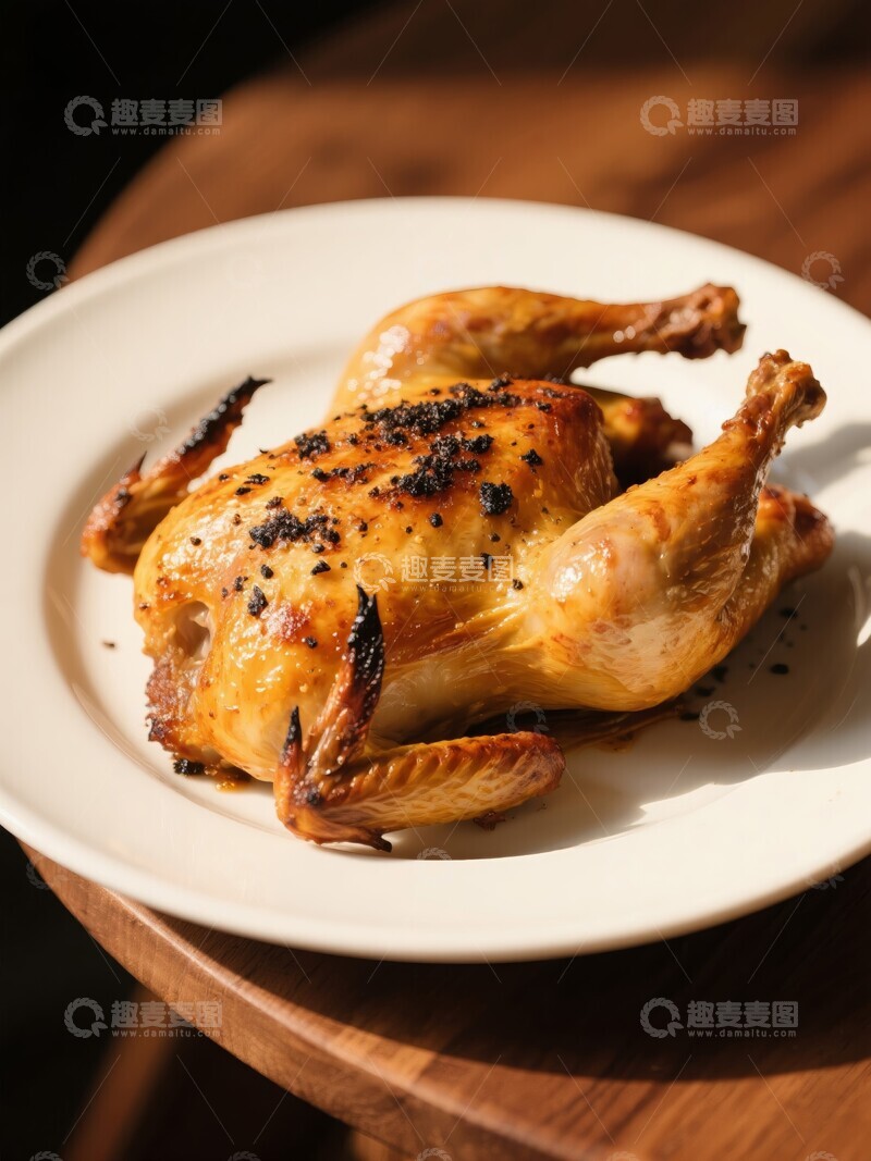 高清大图下载【趣麦麦图】烤鸡色泽金黄，香气四溢