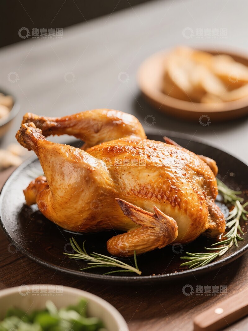 高清大图下载【趣麦麦图】烤制中的金黄色整鸡