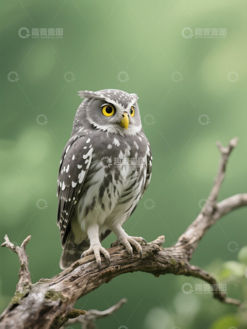 高清大图下载【趣麦麦图】枝头栖息的斑点猫头鹰