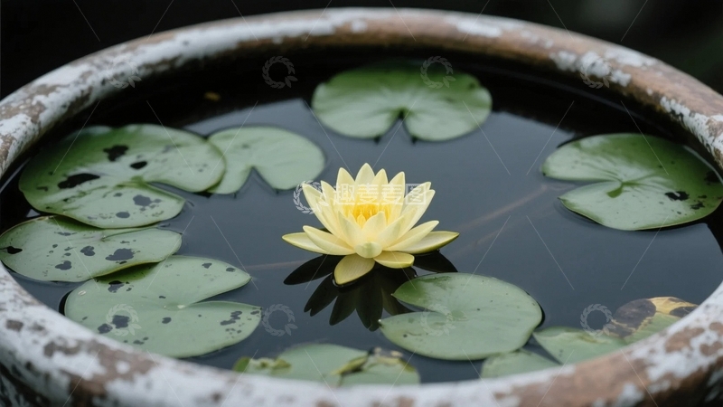 高清大图下载【趣麦麦图】水缸中的莲花1