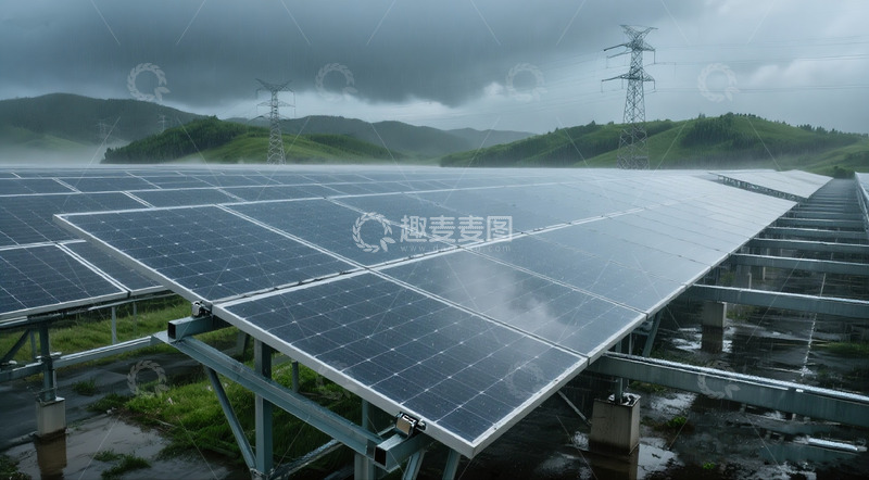 高清大图下载【趣麦麦图】雨中的大型太阳能光伏电站2
