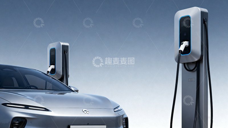 高清大图下载【趣麦麦图】银色电动汽车充电特写2