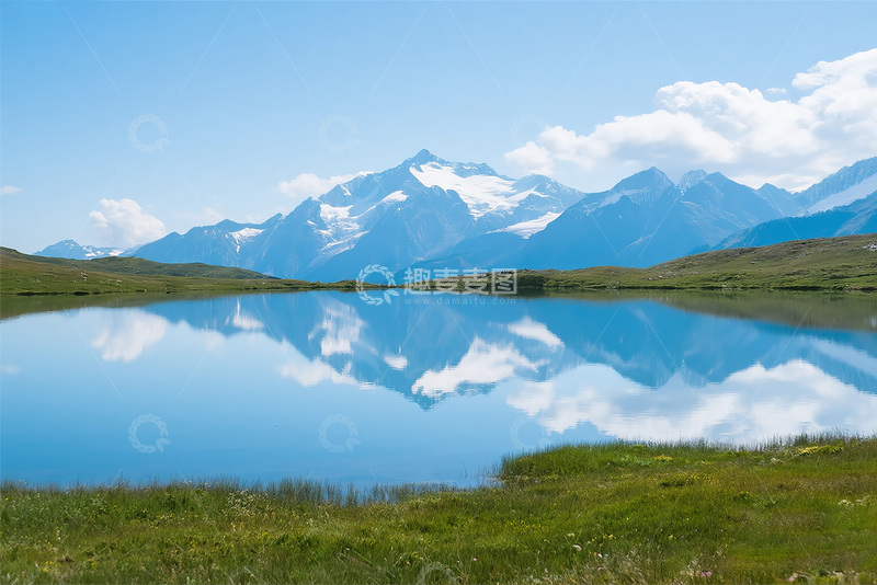 高清大图下载【趣麦麦图】草原冰山湖水风景图2