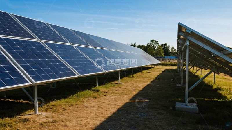 高清大图下载【趣麦麦图】户外草地太阳能电池板阵列2