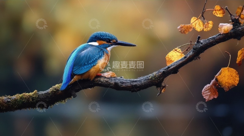 高清大图下载【趣麦麦图】站在树枝上的翠鸟