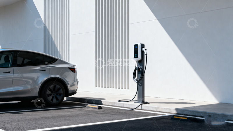 高清大图下载【趣麦麦图】白色电动汽车充电桩场景2