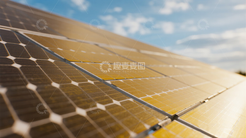 高清大图下载【趣麦麦图】夕阳下的大型太阳能电池板