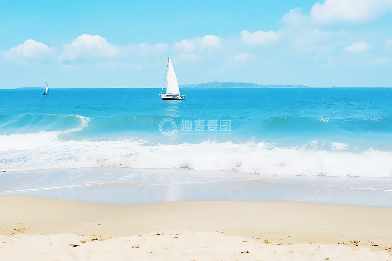 大海沙滩帆船1