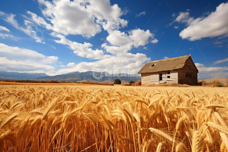 高清大图下载【趣麦麦图】金色的麦田小房屋