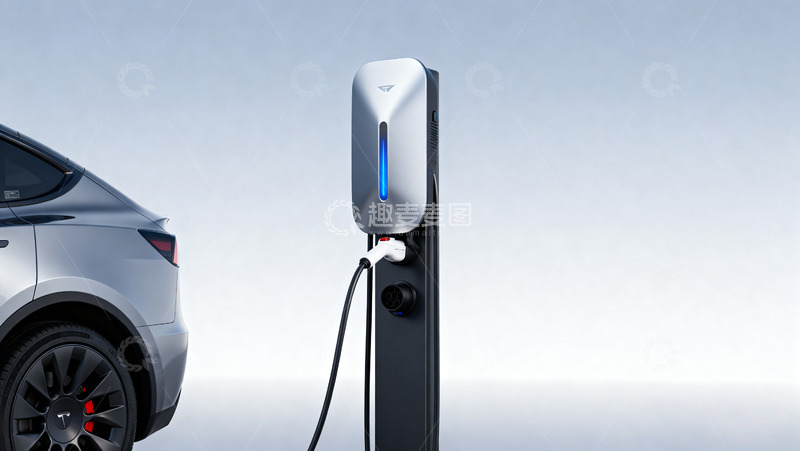 高清大图下载【趣麦麦图】银色电动汽车连接充电桩2