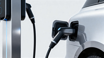 银色电动汽车与充电桩场景