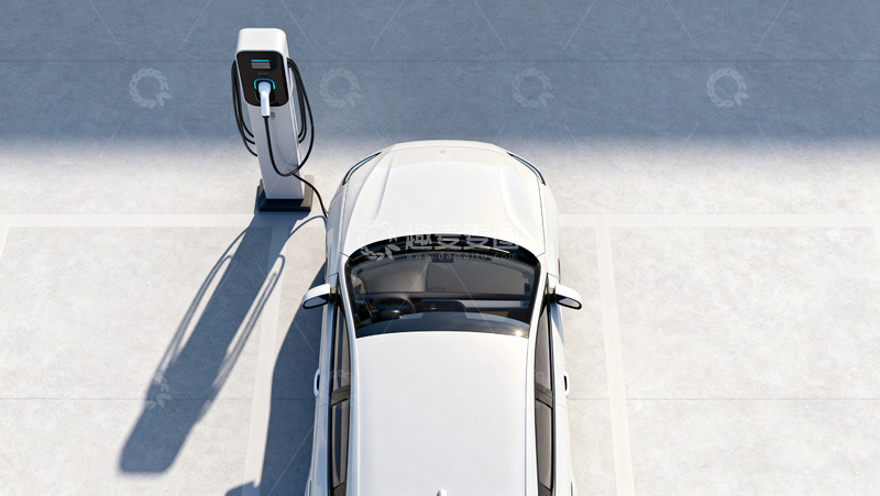 高清大图下载【趣麦麦图】白色电动汽车连接充电桩