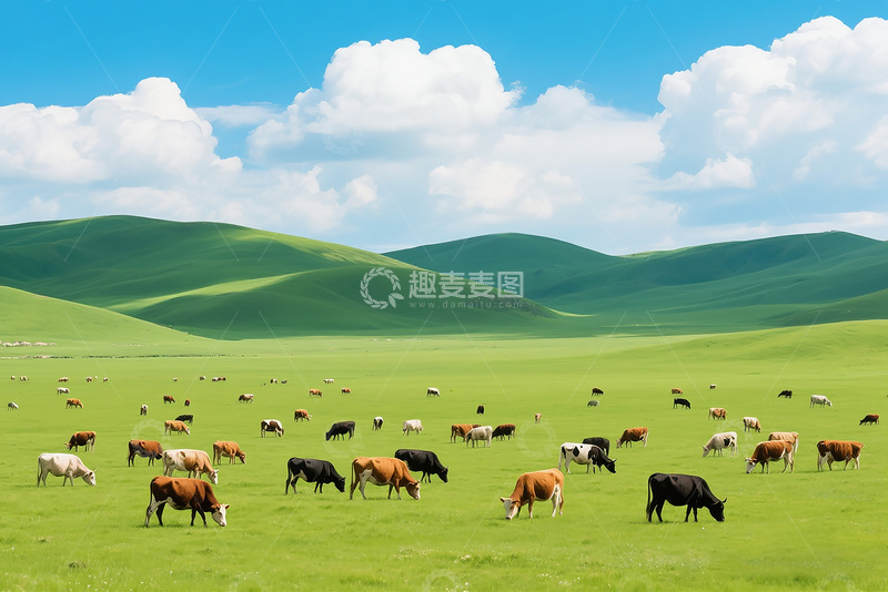 高清大图下载【趣麦麦图】草原上牛在吃草5