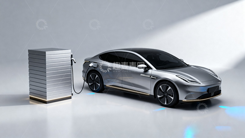 高清大图下载【趣麦麦图】银色电动汽车在充电桩充电