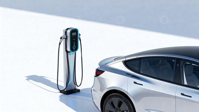 高清大图下载【趣麦麦图】银色电动汽车与充电桩
