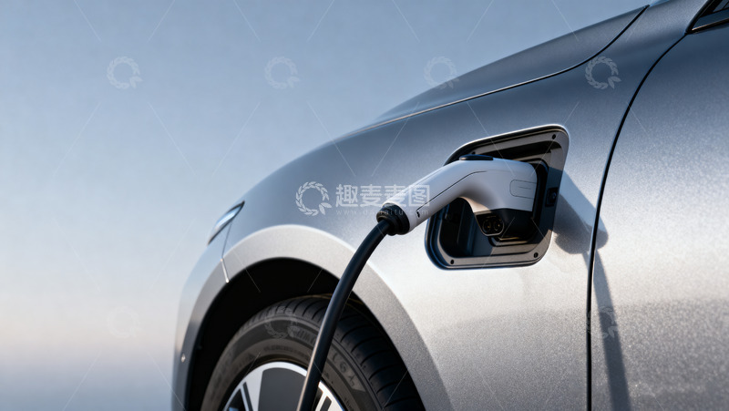 高清大图下载【趣麦麦图】银色电动汽车充电特写