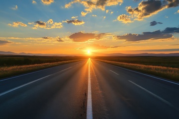 马路夕阳美丽户外风景