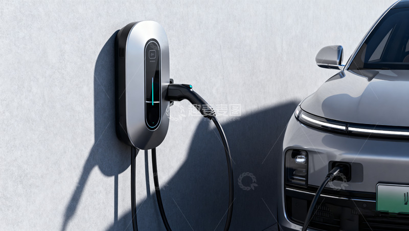 高清大图下载【趣麦麦图】银色电动汽车充电桩旁充电2