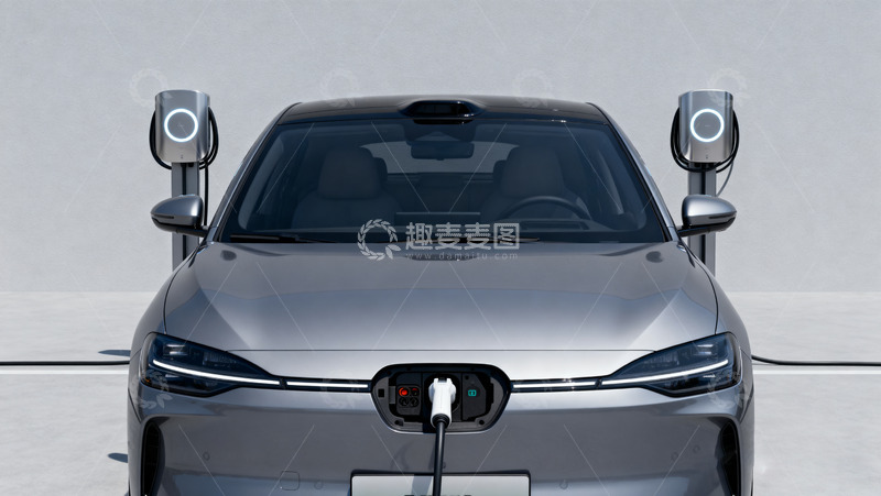 高清大图下载【趣麦麦图】银色电动汽车与充电桩场景2