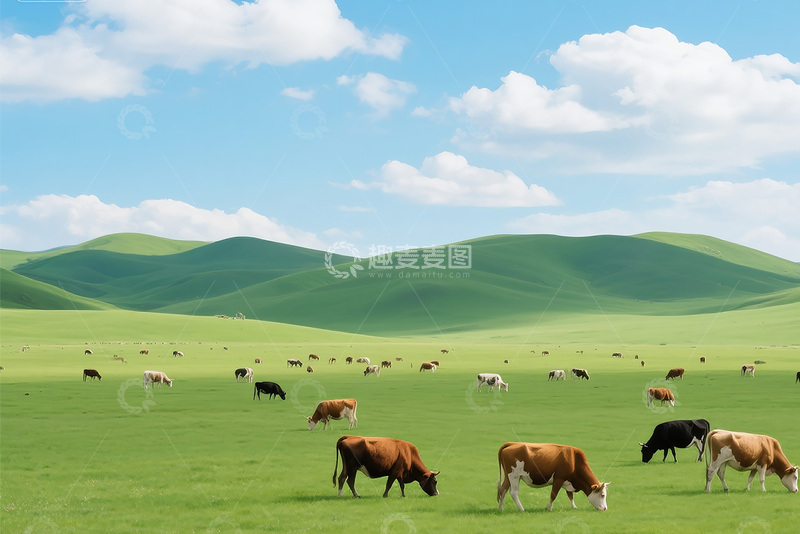 高清大图下载【趣麦麦图】草原上牛在吃草3
