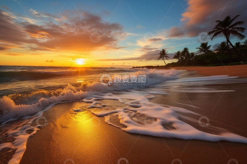 高清大图下载【趣麦麦图】大海夕阳海浪自然美景