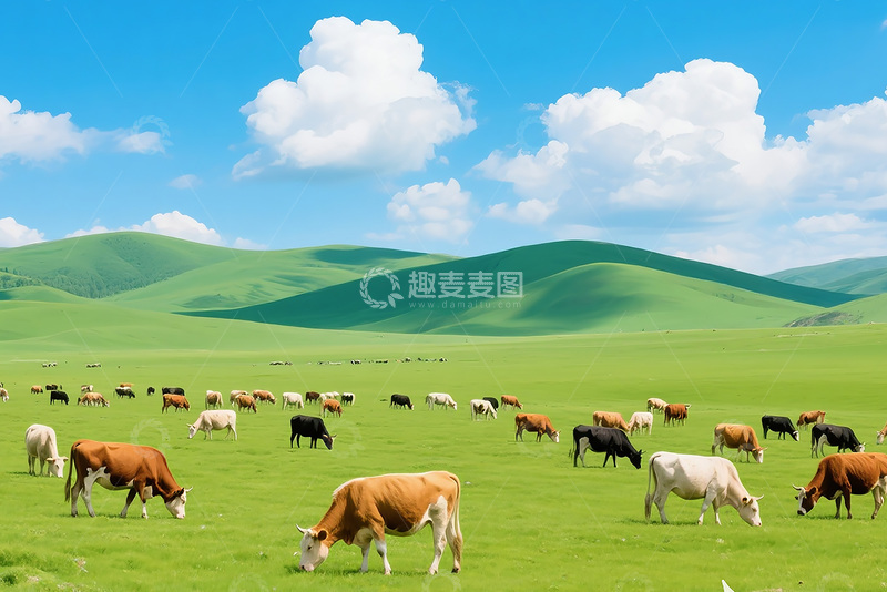 高清大图下载【趣麦麦图】草原上牛在吃草4