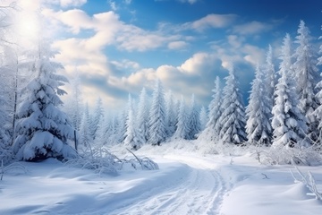 冬季白雪覆盖的森林景色 