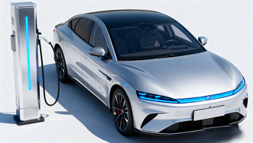 银色电动汽车连接充电桩3