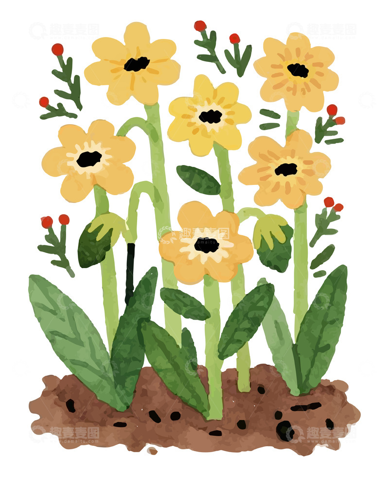 花朵草丛水彩插画1