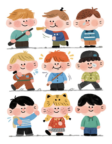 水彩小男孩插画