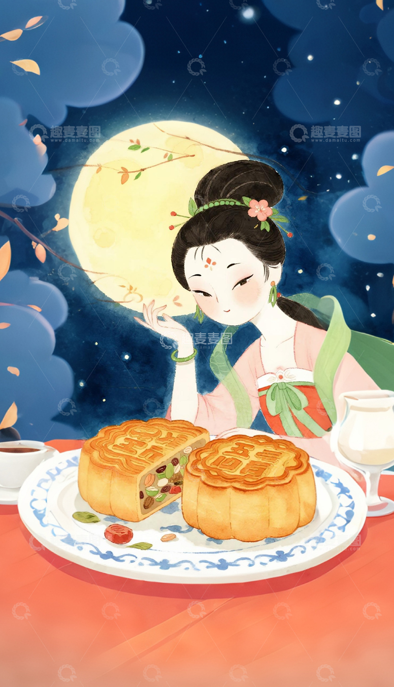 高清大图下载【趣麦麦图】中秋节月亮嫦娥背景