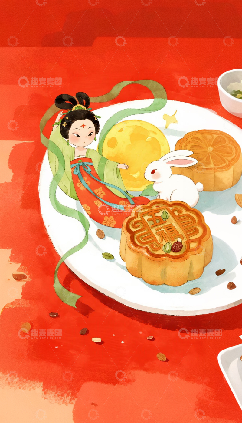 高清大图下载【趣麦麦图】中秋节月亮嫦娥背景