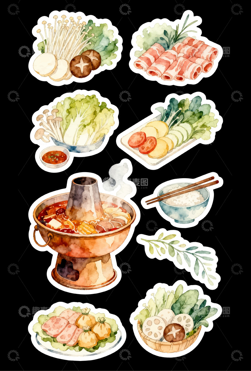 源文件下载【趣麦麦图】-火锅食材水彩插画