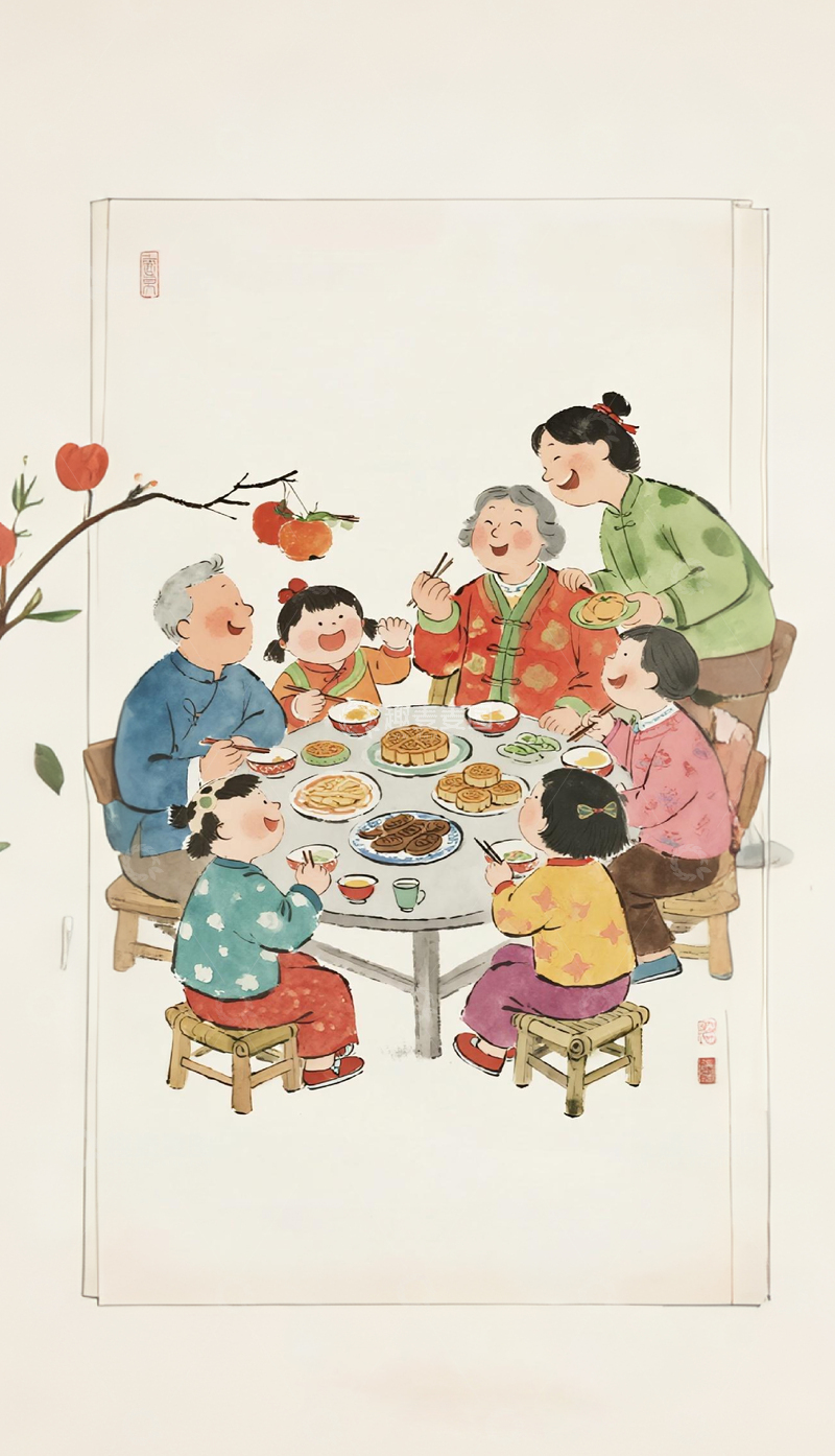 高清大图下载【趣麦麦图】中秋节一家人团圆